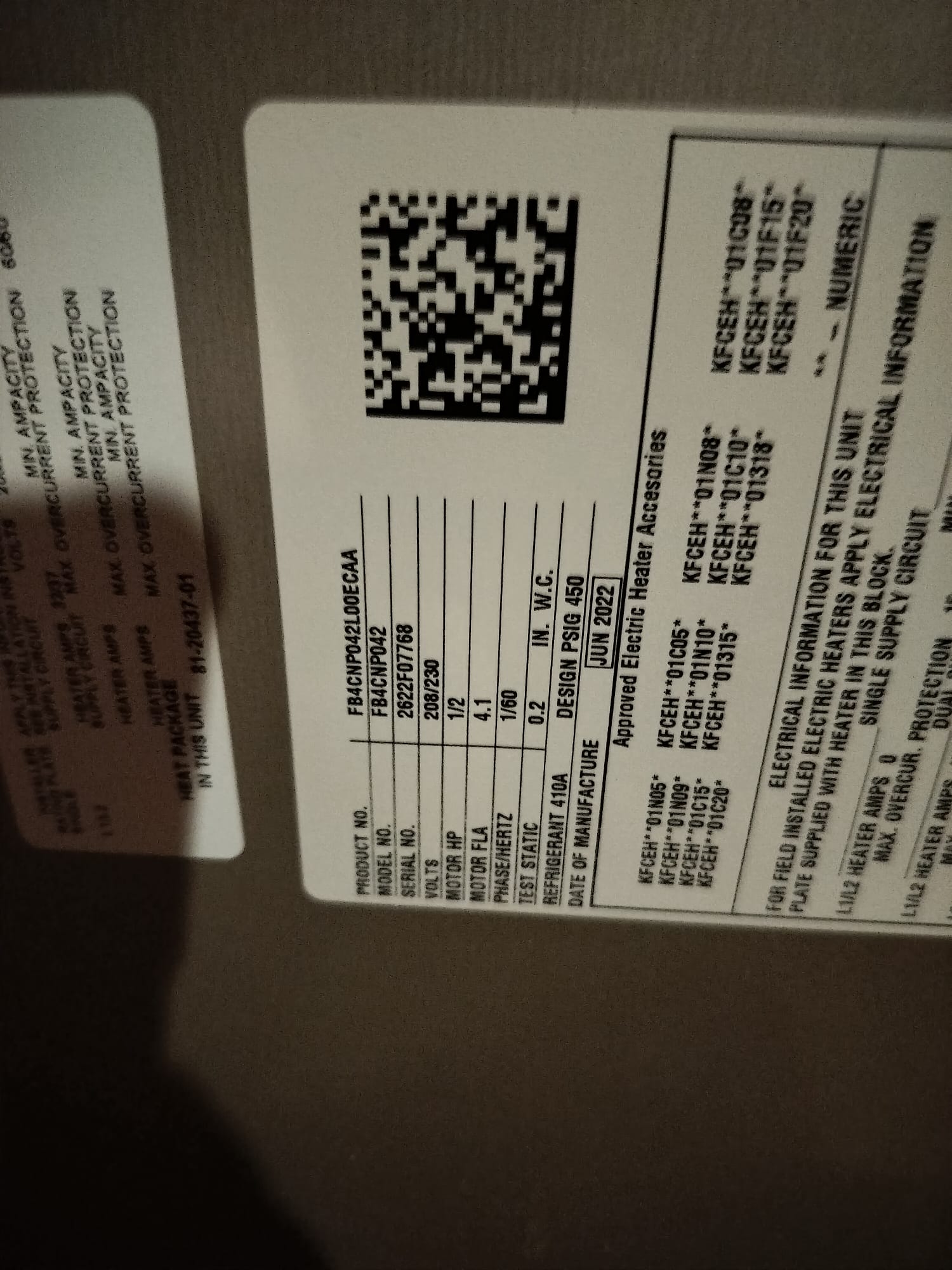 Label on HVAC Equipment