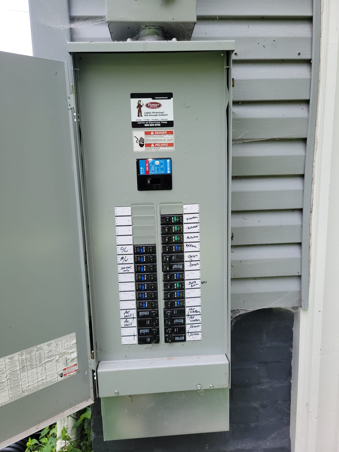 Labeled breaker panel after service