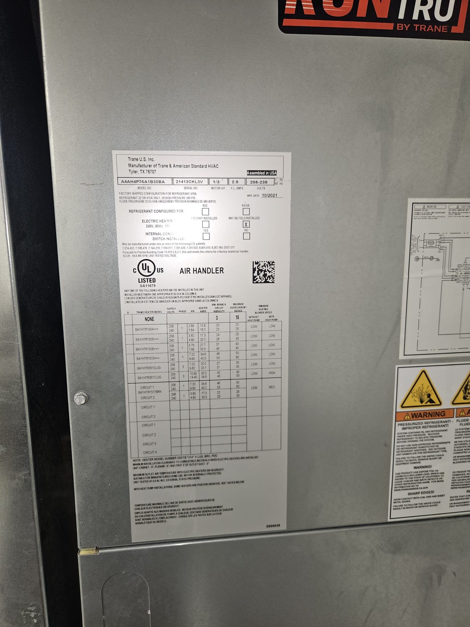 New Trane Air Handler Installation