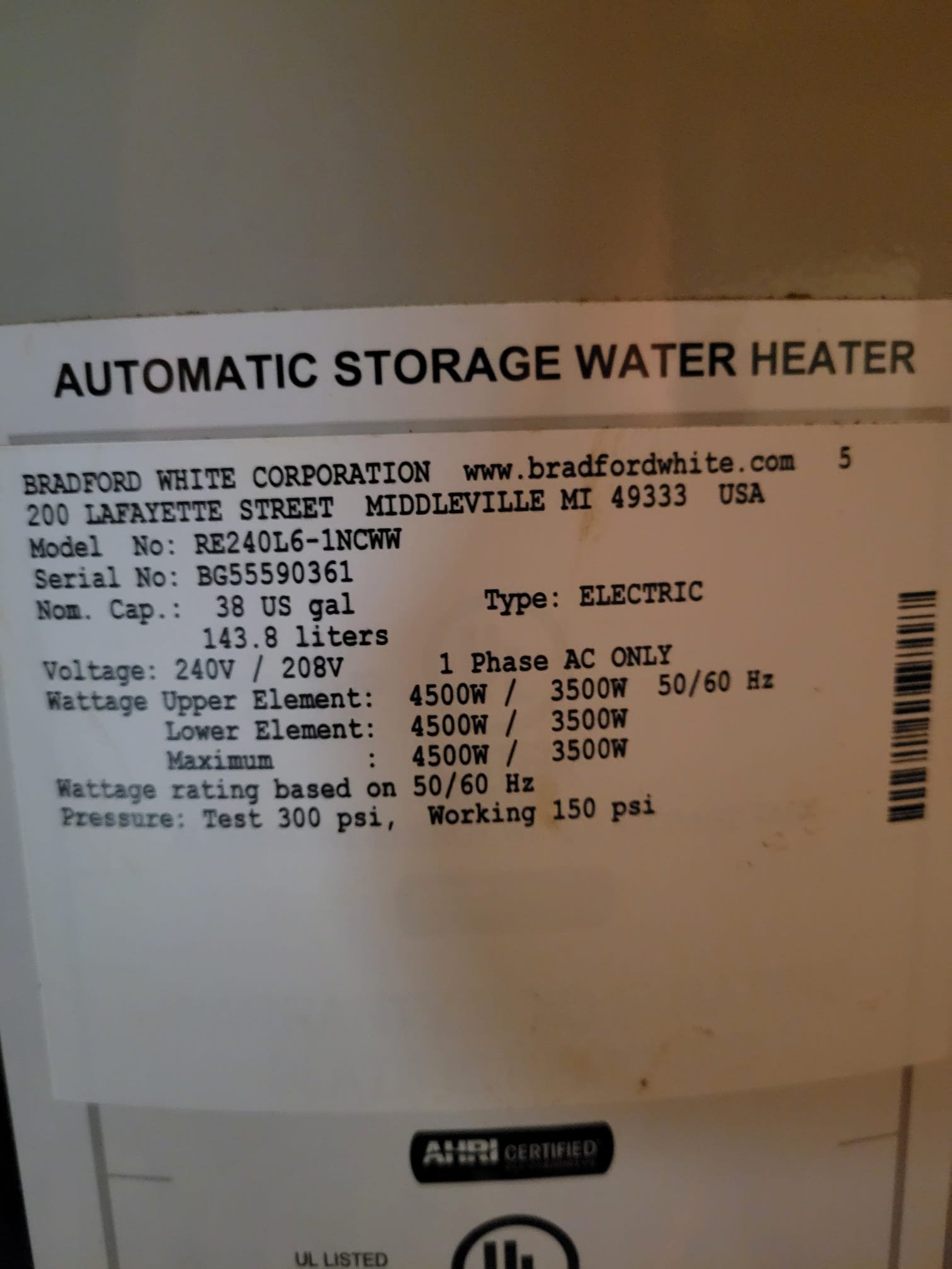 New Water Heater Label