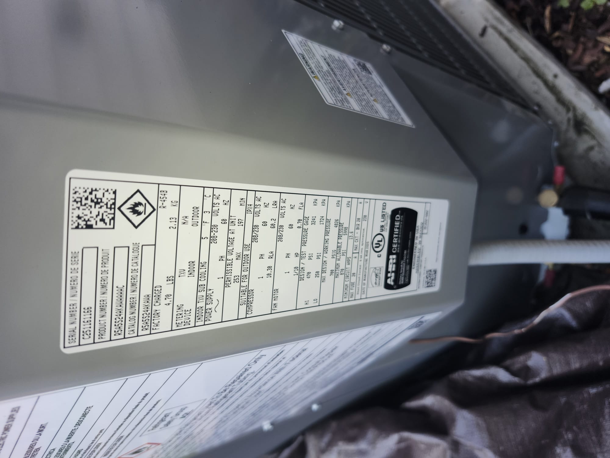 Outdoor Unit Data Label