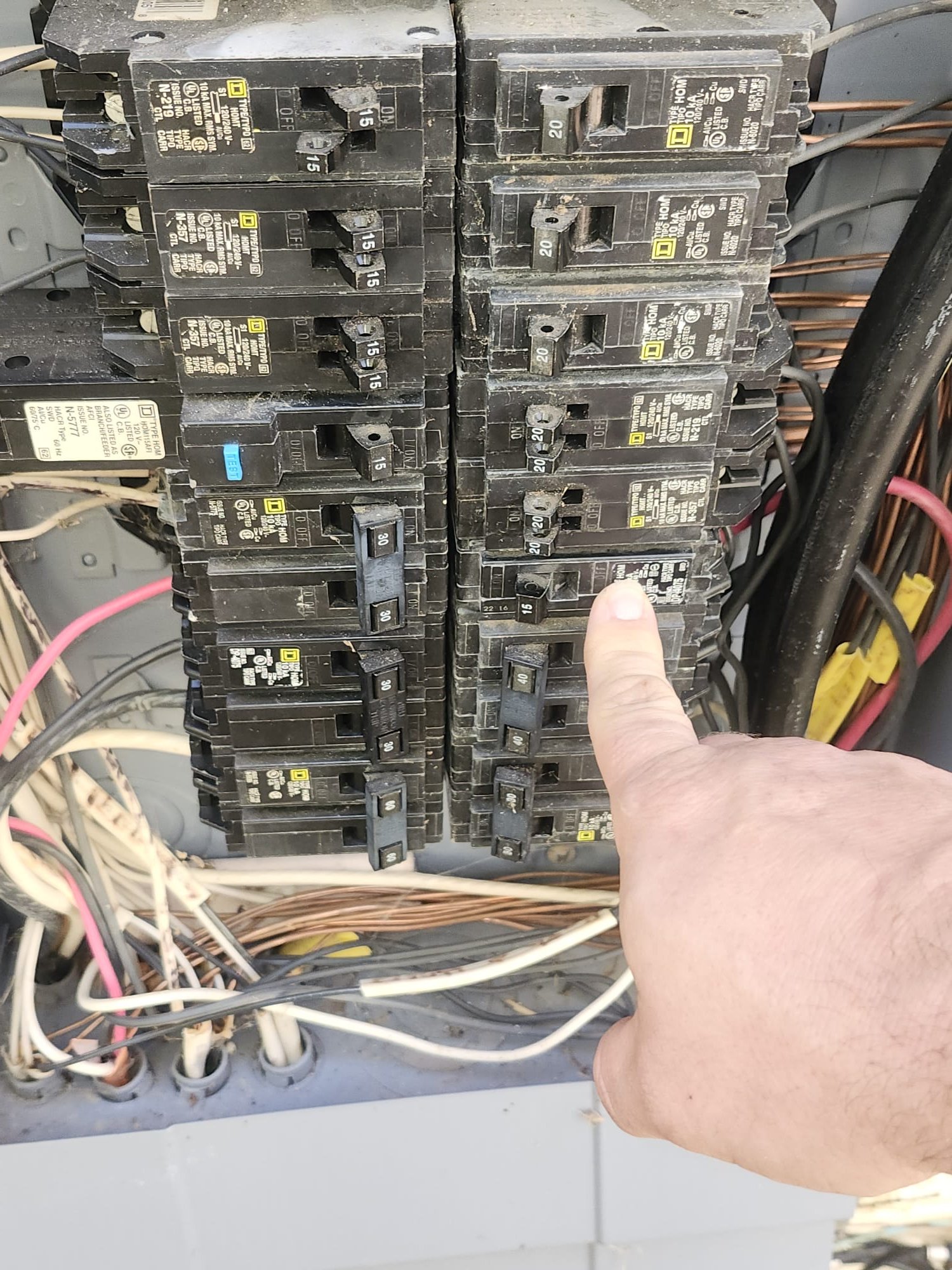 Breaker panel interior after servicing the faulty circuit