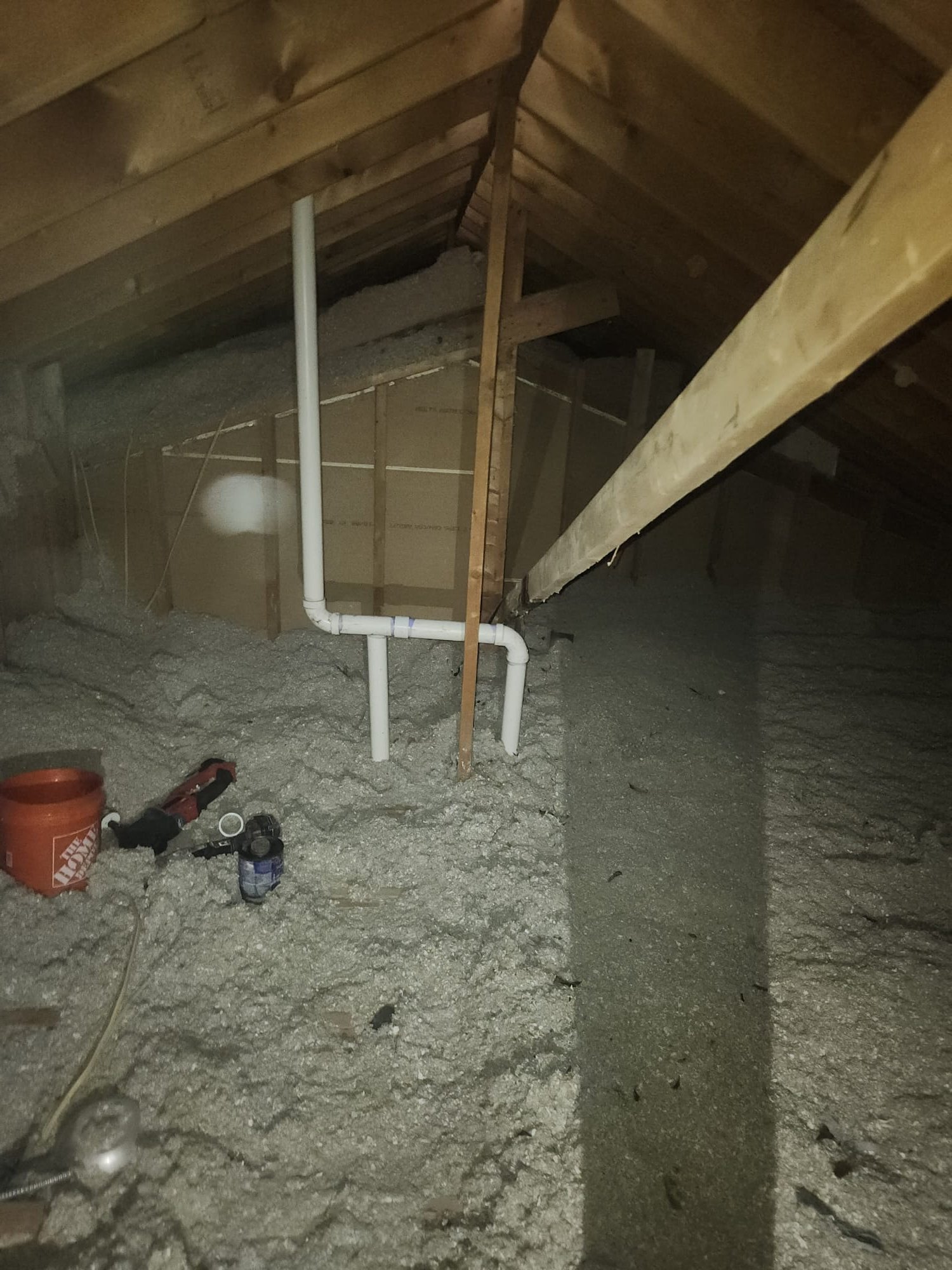 Completed vent stack installation in attic
