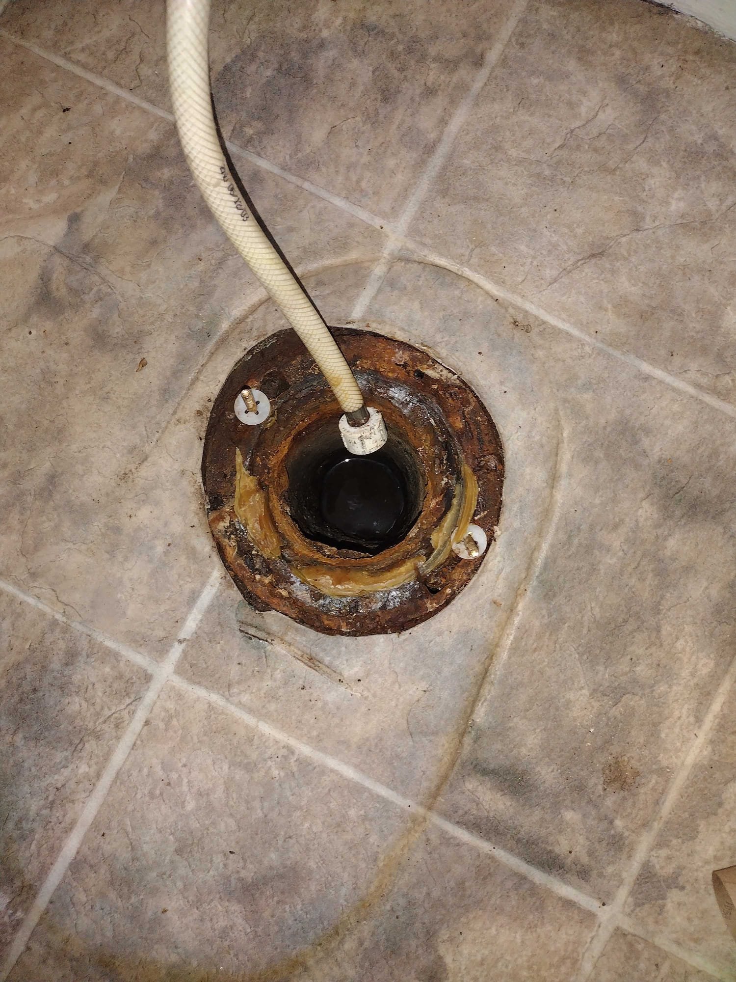 Old toilet flange showing rusted seal