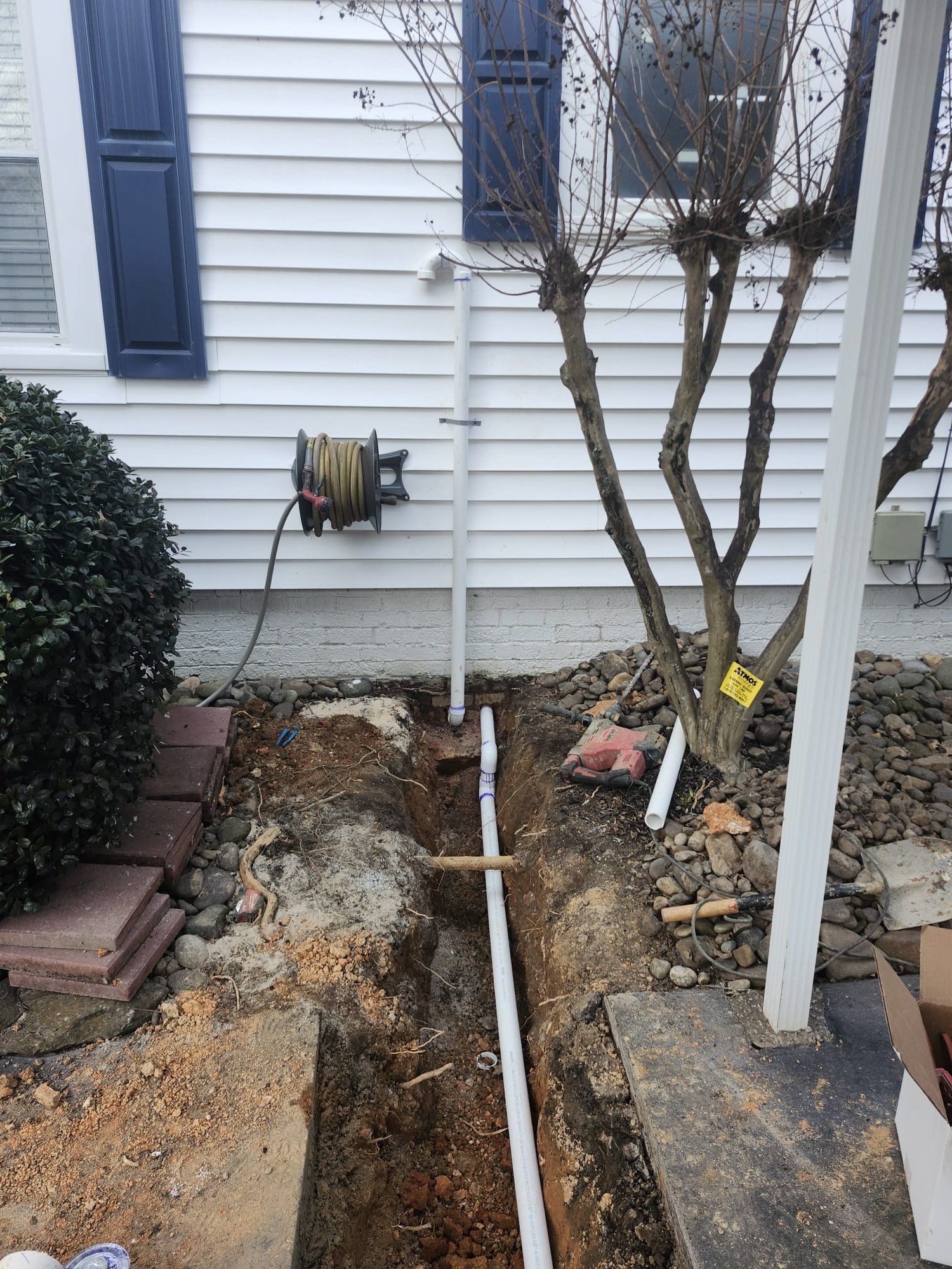 Underground PVC piping ready for backfill