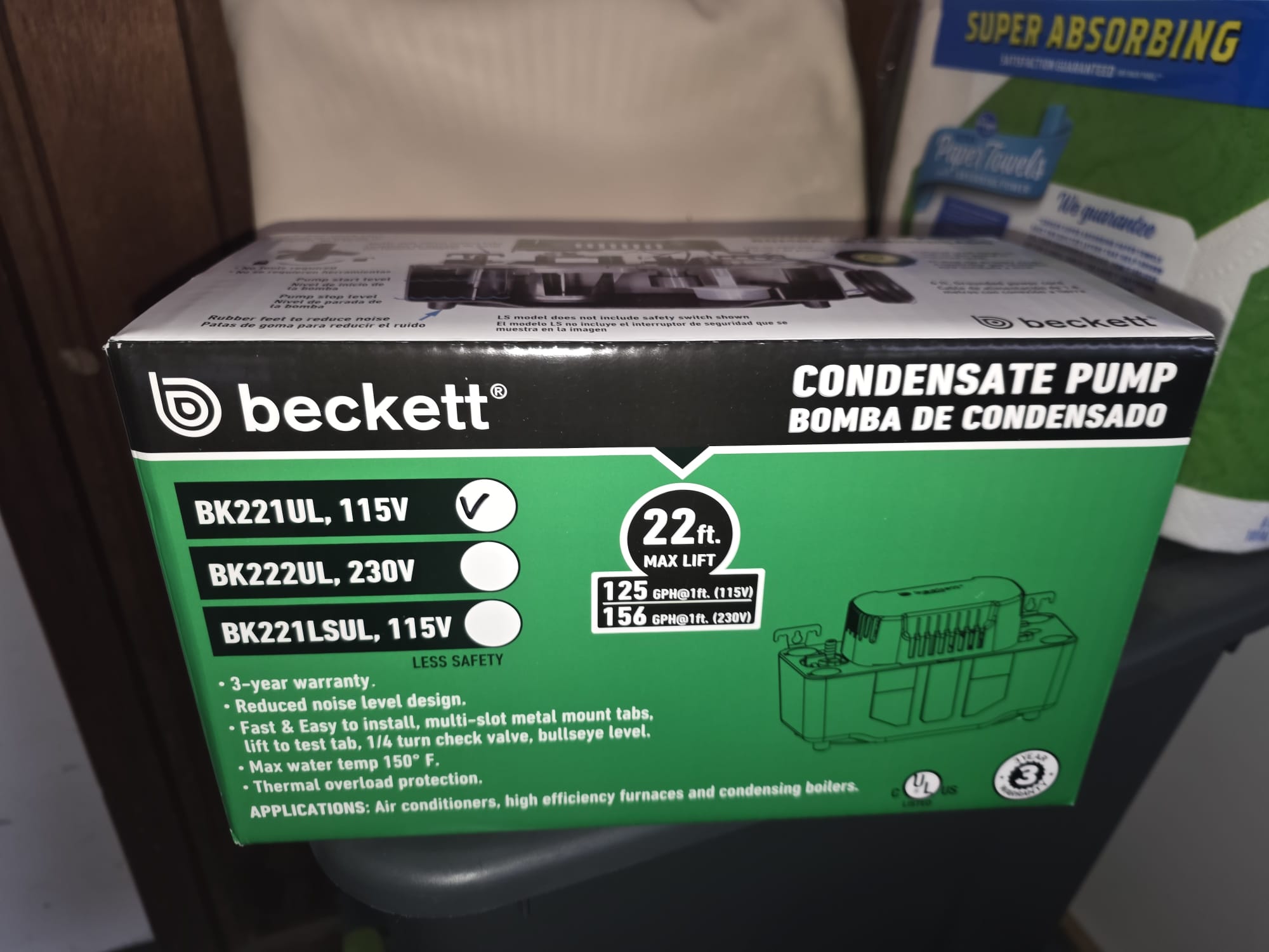 This image shows a new, boxed Beckett condensate pump