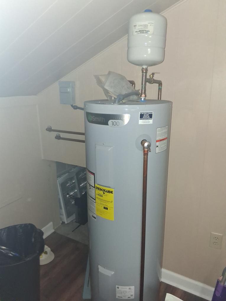 Newly installed residential water heater with expansion tank