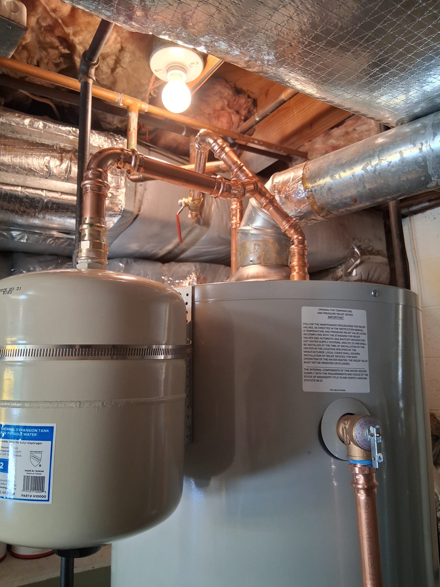 New water heater and expansion tank installation