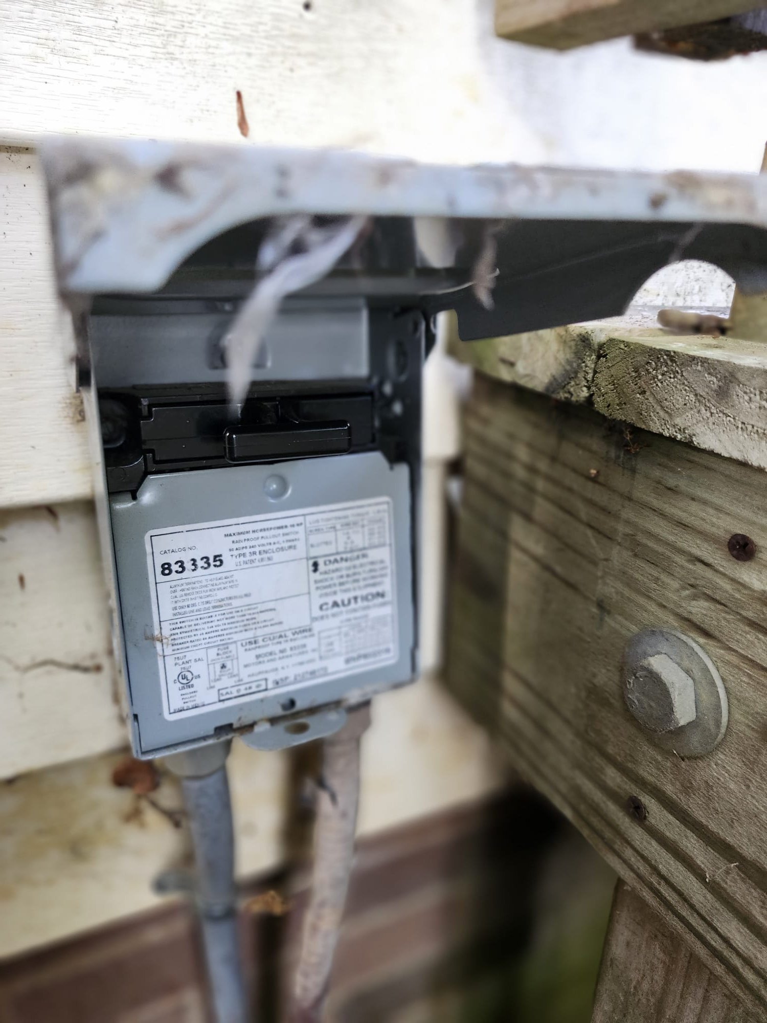 Outdoor HVAC disconnect box before service