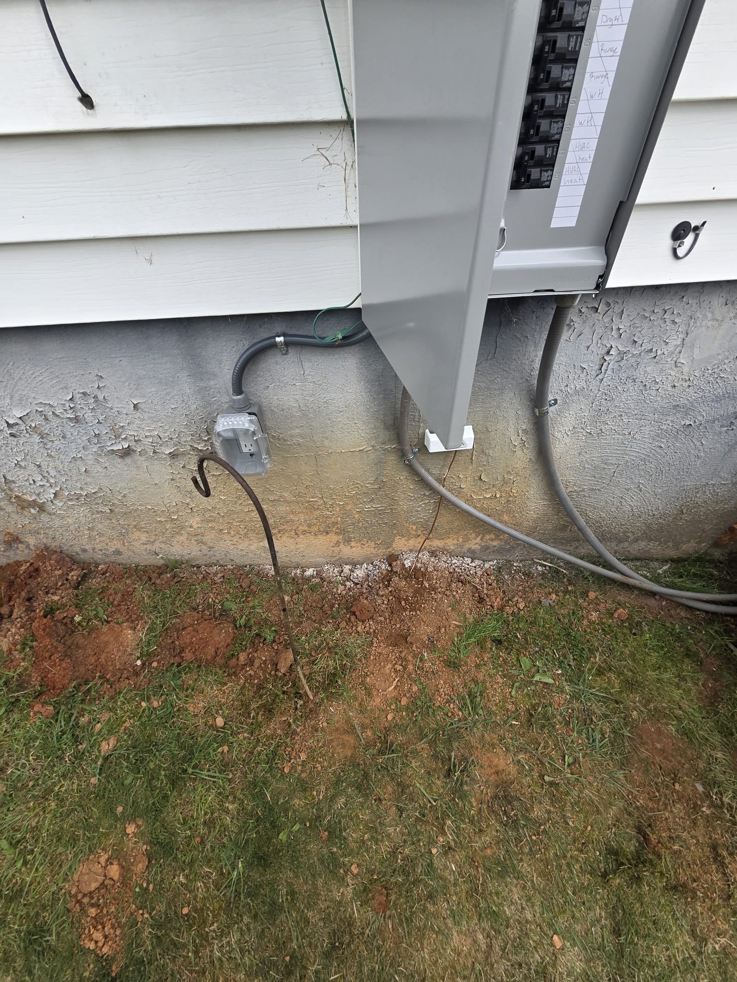 New outdoor breaker panel with conduit and grounding rod