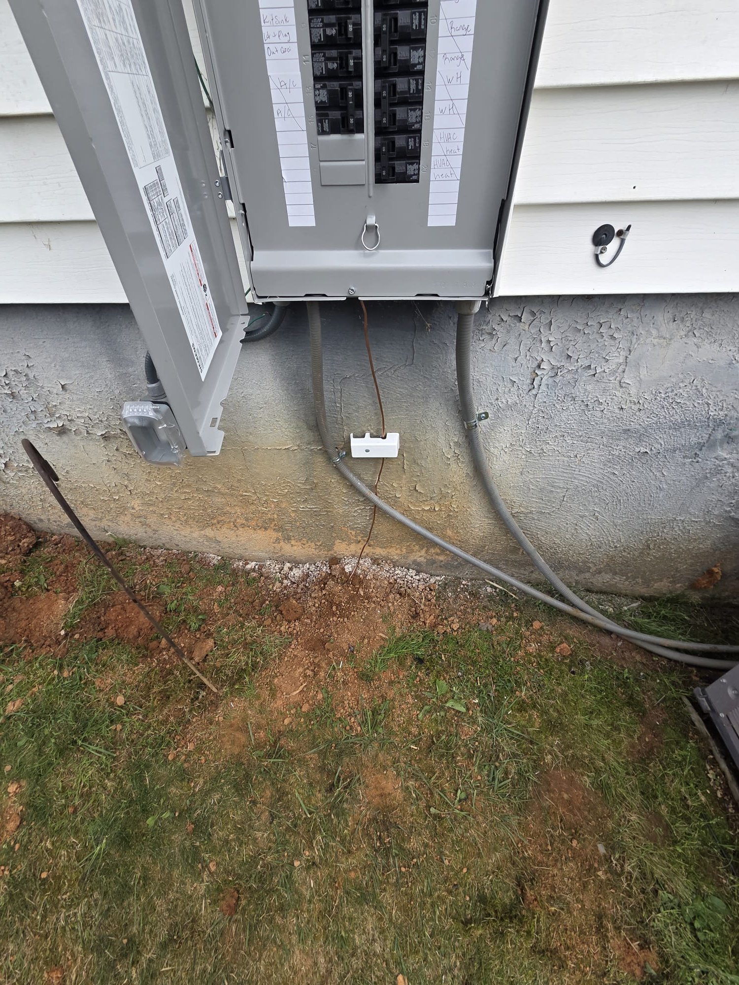 Labeled breaker panel with grounding rod after installation