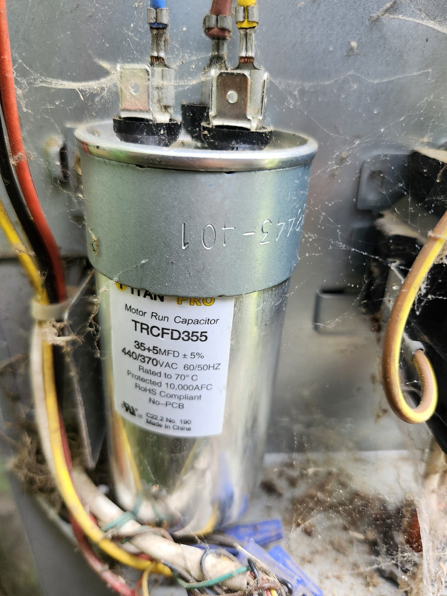 A newly installed motor run capacitor