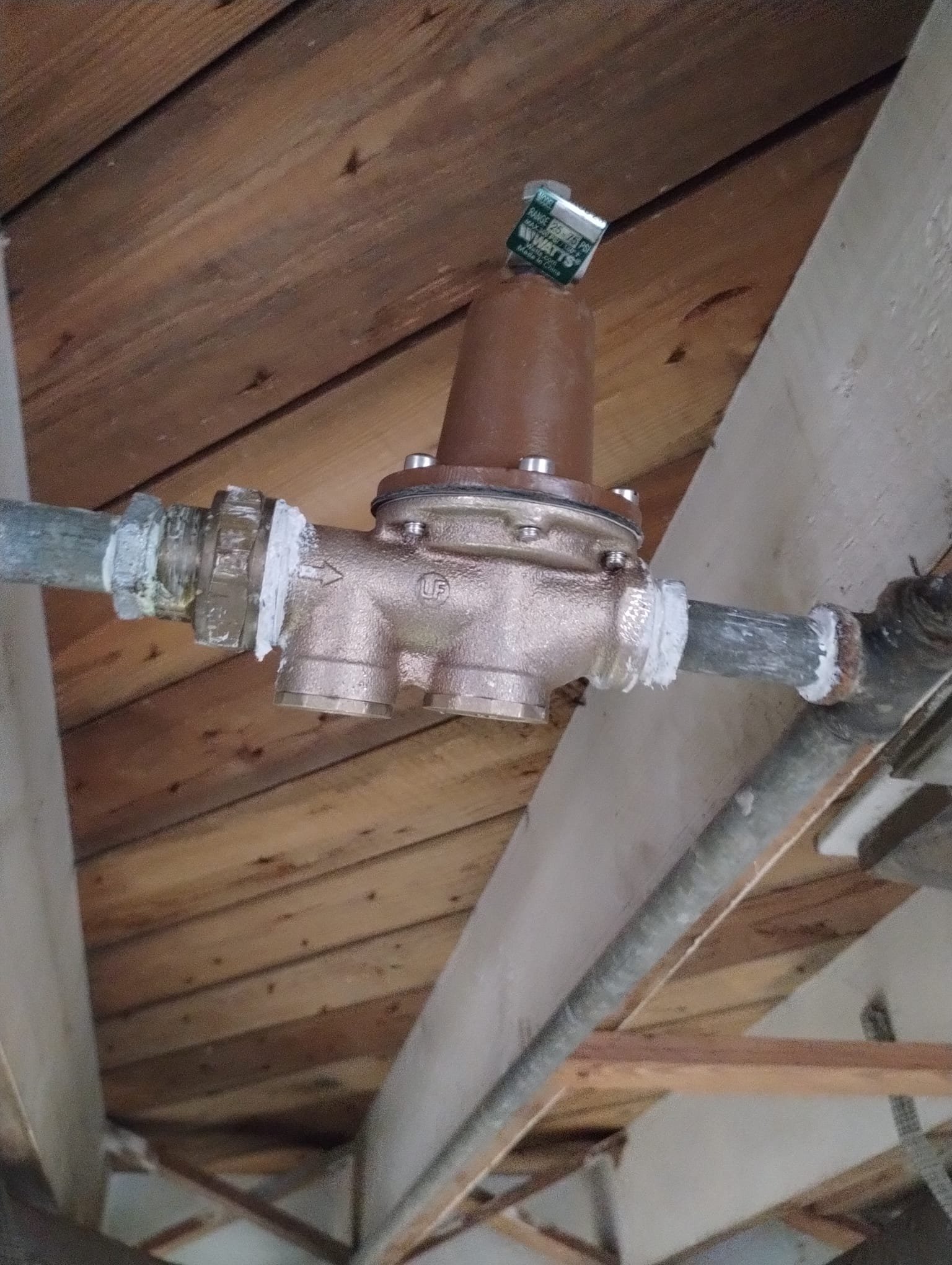 A newly installed pressure reducing valve on existing piping