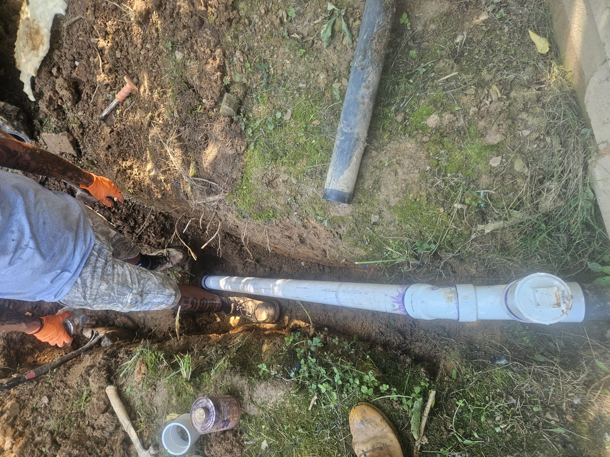 New PVC pipe connected during the installation