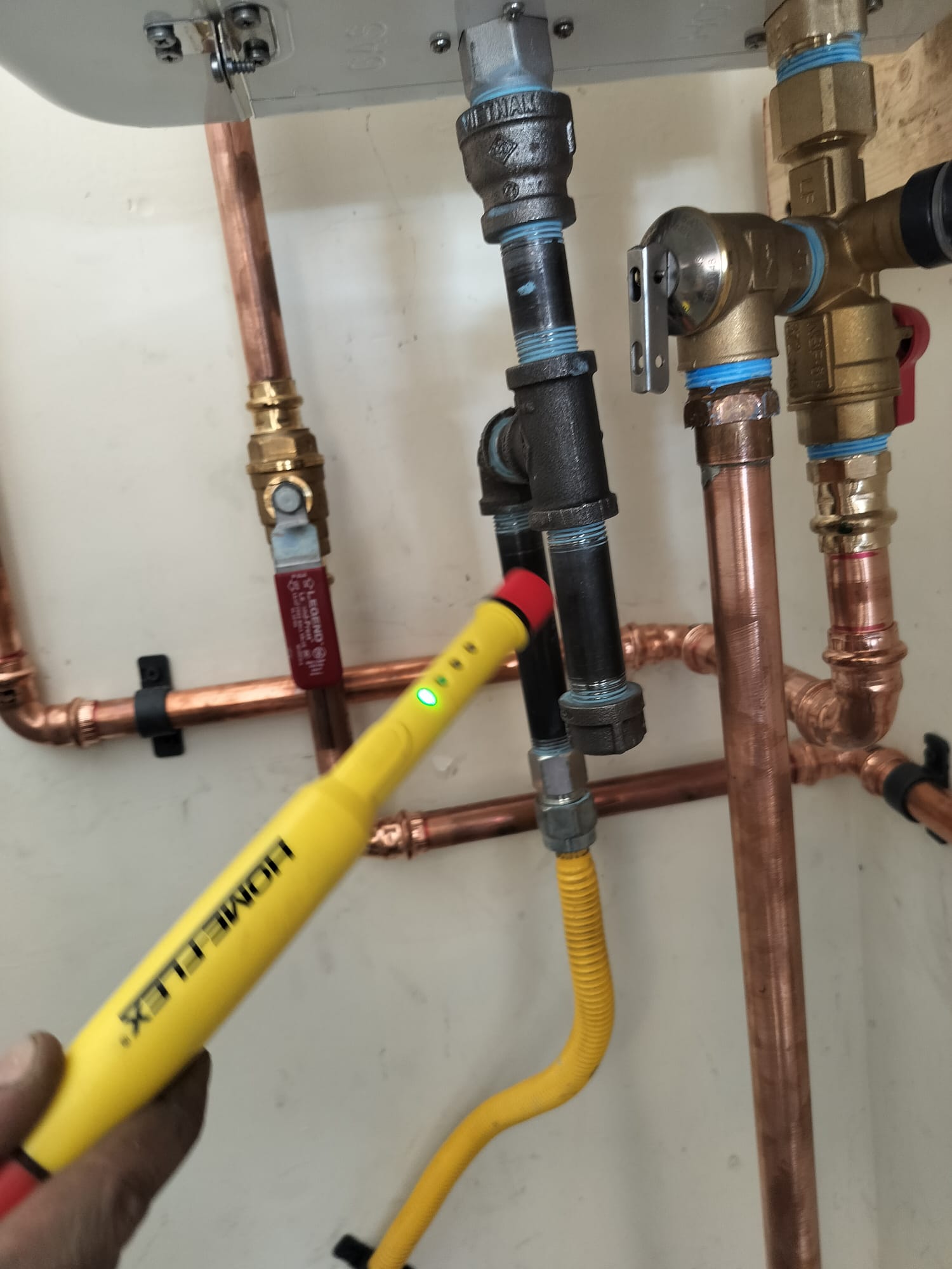 New copper plumbing and valve connections